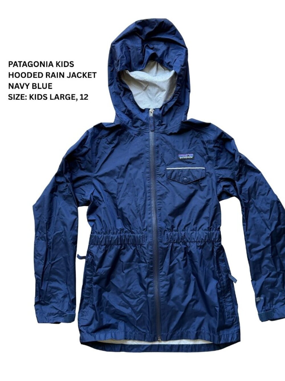 Patagonia Kids H2No Hooded Rain Jacket Navy Blue – Size Large 12